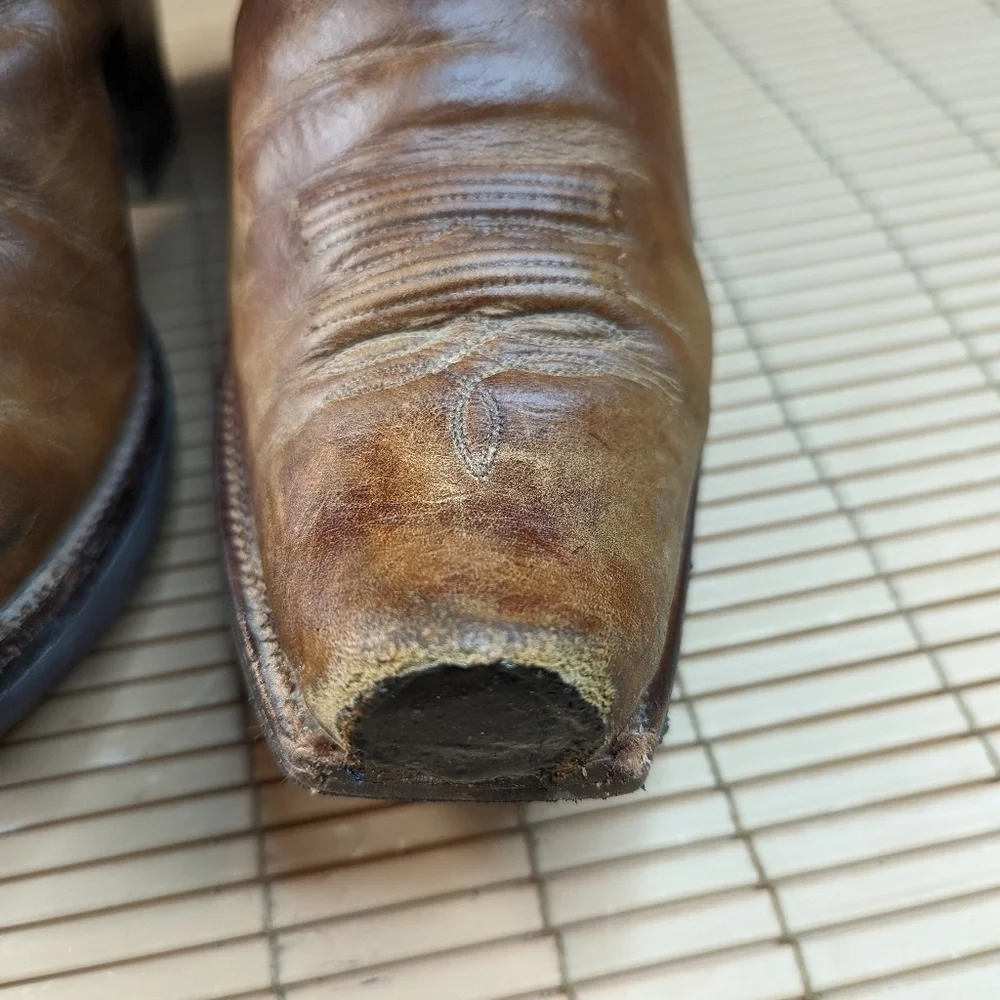 Stetson Boots custom made men's brown leather platform Western cowboy boots sz 1